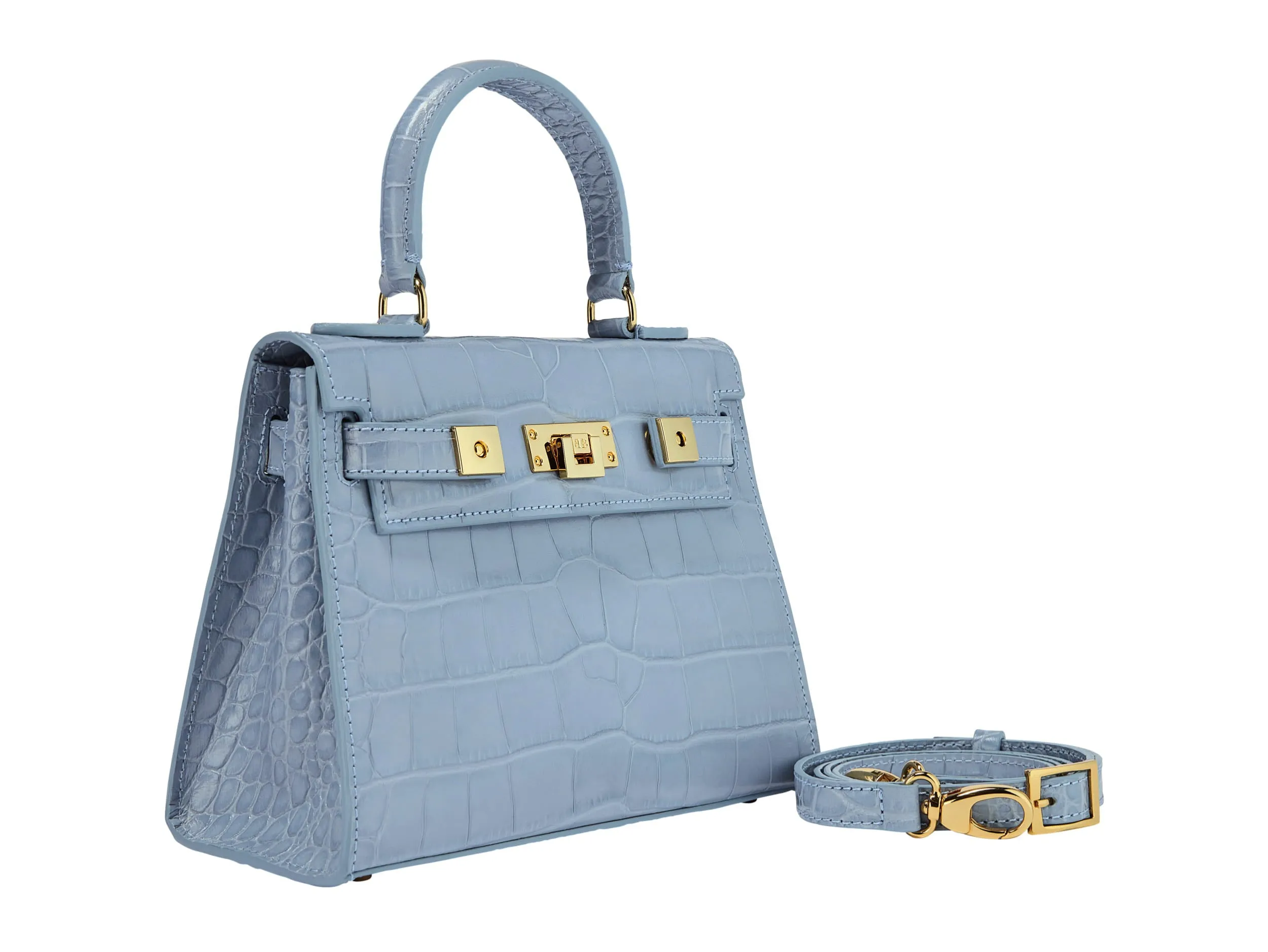 Maya Midi Orinoco 'Croc' Print Calf Leather Handbag - Bluebell