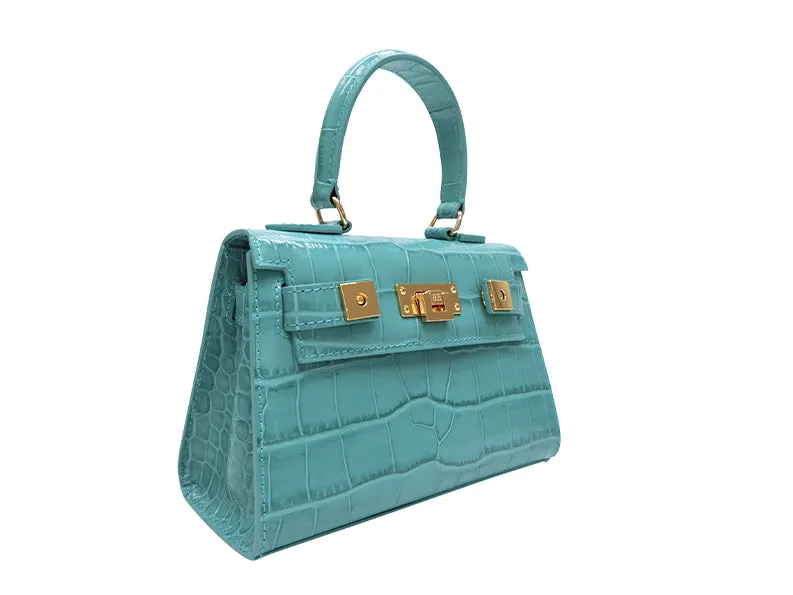 Maya Mignon Orinoco 'Croc' Print Calf Leather Handbag - Topaz