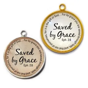 "Saved by Grace" Ephesians 2:8 Scripture Charm for Jewelry Making, 20mm, Silver, Gold