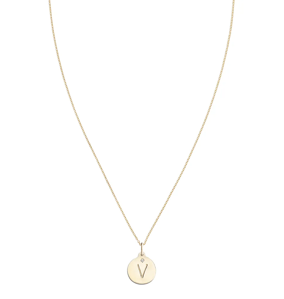 "V" Alphabet Charm With Diamond