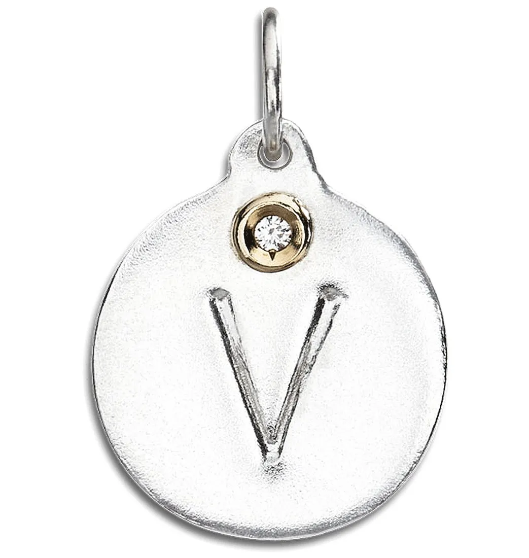 "V" Alphabet Charm With Diamond