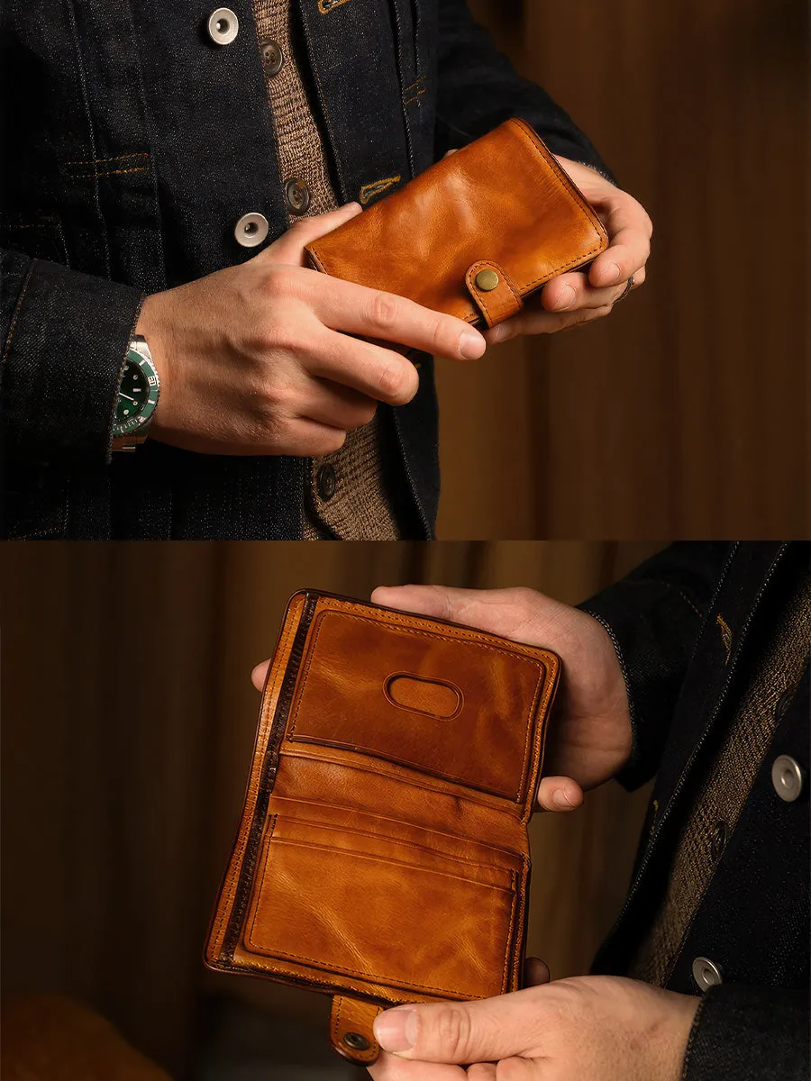 Retro Handmade Distressed Effect Men's Leather Wallet With Zip