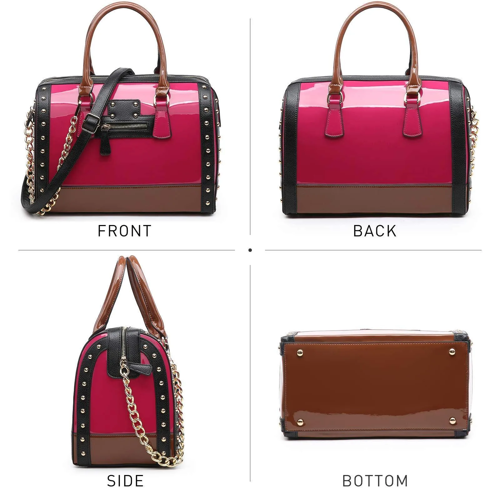 Shiny Patent Handbags Barrel Top Handle Bag for Women l Dasein