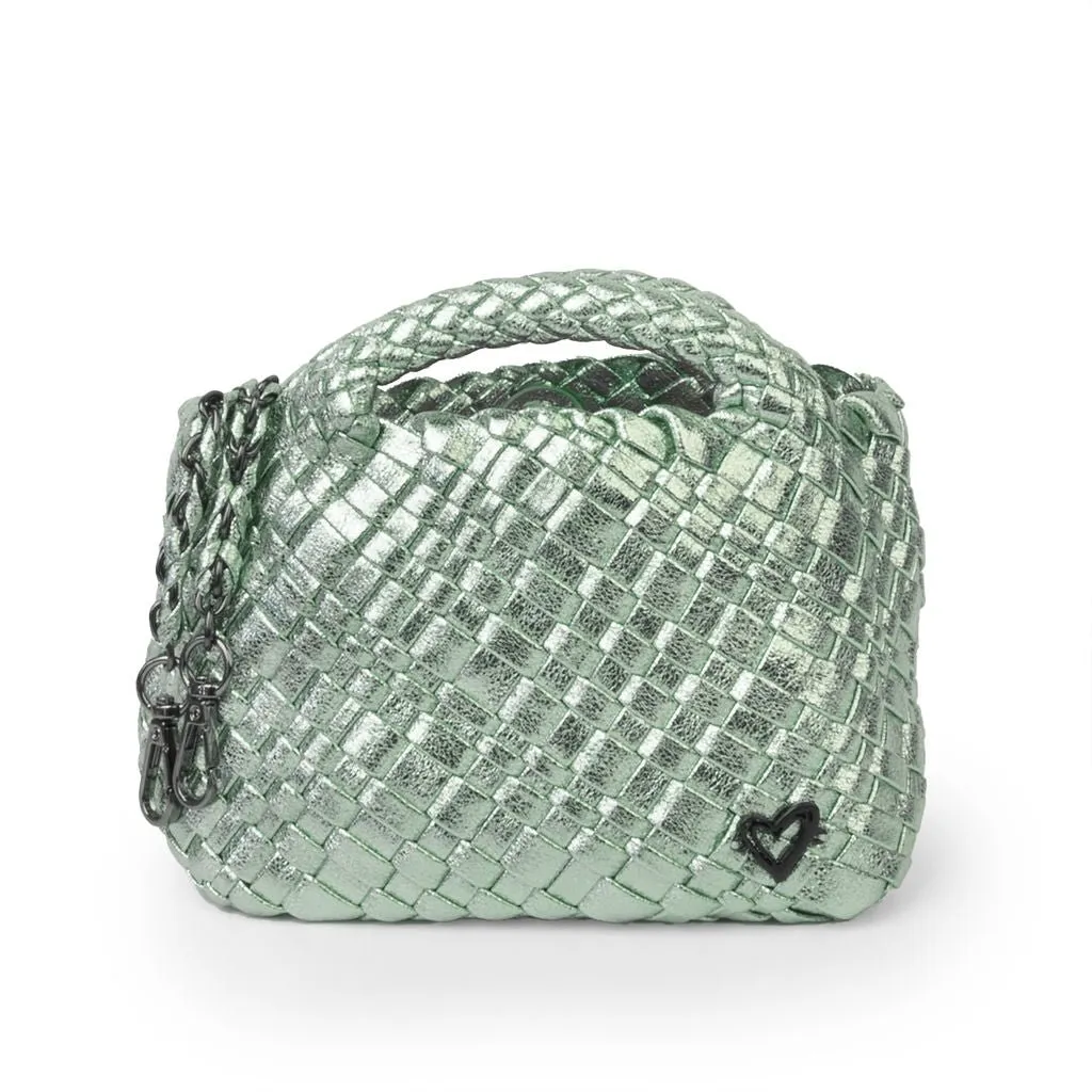 Tiny Mini Woven Tote - Metallic Mint