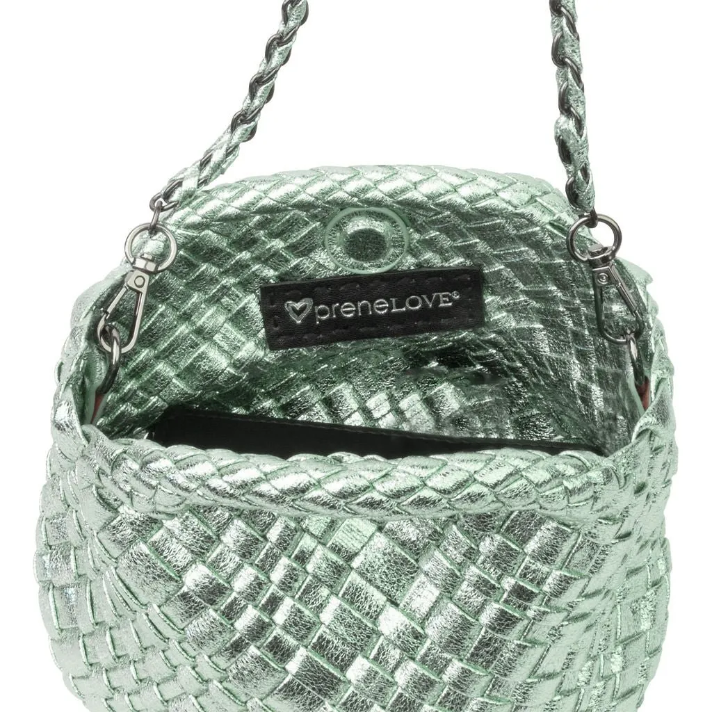 Tiny Mini Woven Tote - Metallic Mint