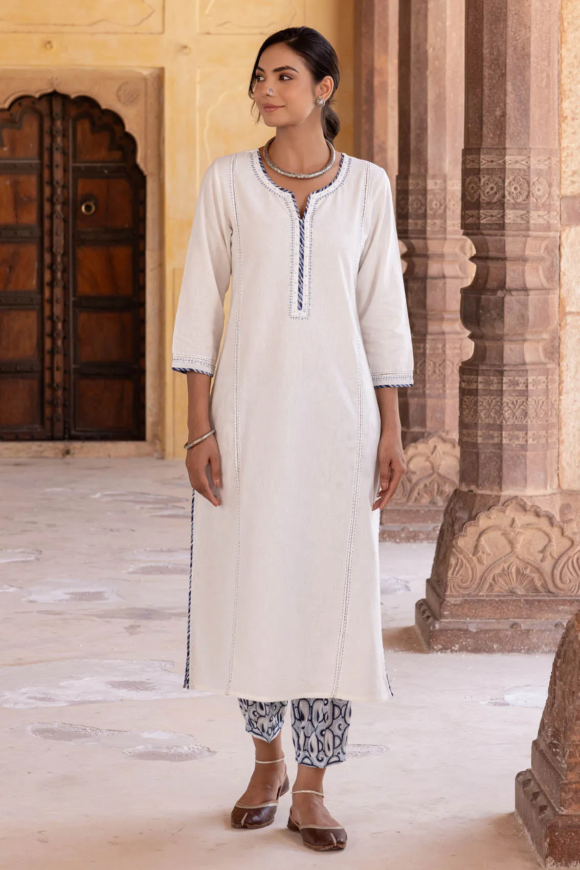 White Hand Embroidered Kurta