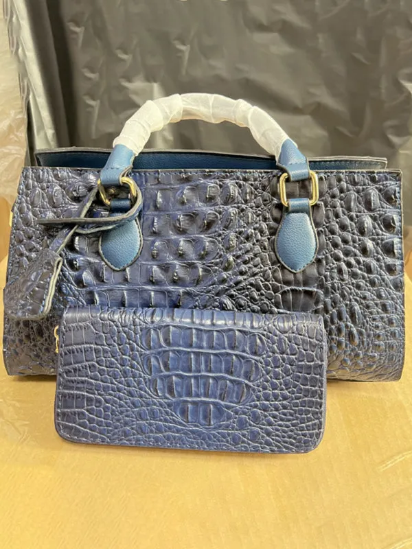 Women's Embossed Crocodile Pattern Shoulder Messenger Bag With Matching Purse