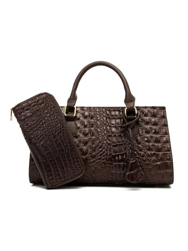 Women's Embossed Crocodile Pattern Shoulder Messenger Bag With Matching Purse