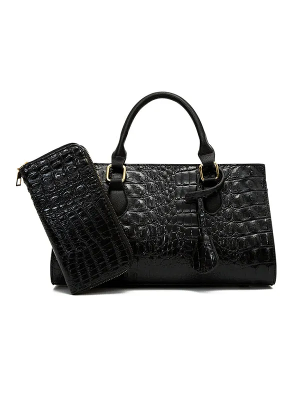 Women's Embossed Crocodile Pattern Shoulder Messenger Bag With Matching Purse